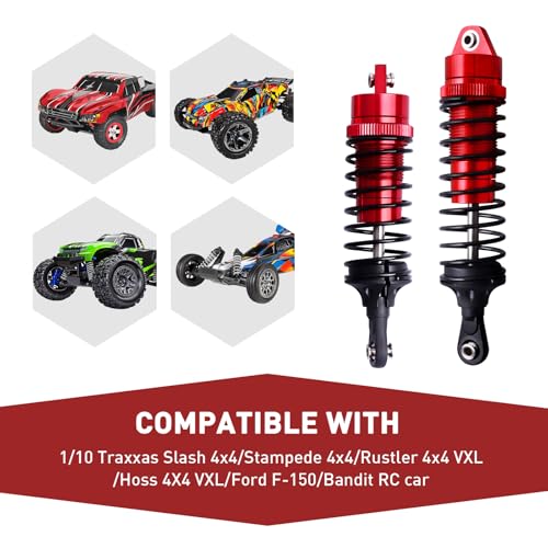 FriHobby RC Big Bore Shocks All Metal Shock Absorber Front Rear Damper Upgrade Parts for Traxxas 1/10 Slash 4x4 Rustler 4X4 Stampede 4X4 Hoss 4X4 Replace 5862 (Red) - Image 3