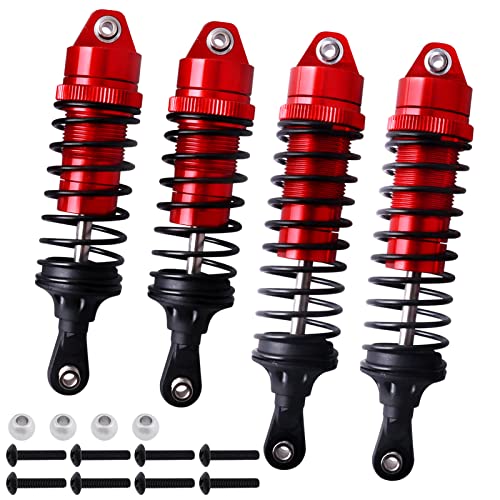 FriHobby RC Big Bore Shocks All Metal Shock Absorber Front Rear Damper Upgrade Parts for Traxxas 1/10 Slash 4x4 Rustler 4X4 Stampede 4X4 Hoss 4X4 Replace 5862 (Red) - Image 1