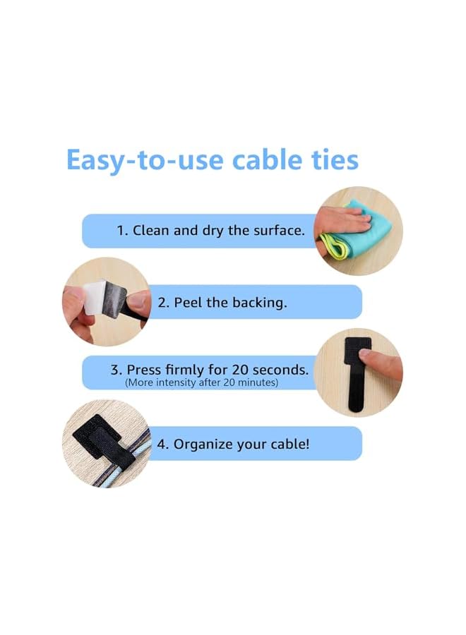 S-TOP 60 pcs Reusable Cable Ties Self Adhesive Cable Ties Adjustable Cord Organizer,Reusable Wire Organizers for Power Extension Cord,Charger cable management - Image 5