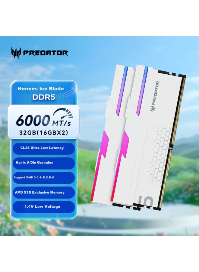 Predator 32gb Kit Ddr5 6000mhz Desktop Memory Module Hermes Ice Blade Series Rgb Light Bar White Ai Computer Accessories - Image 1
