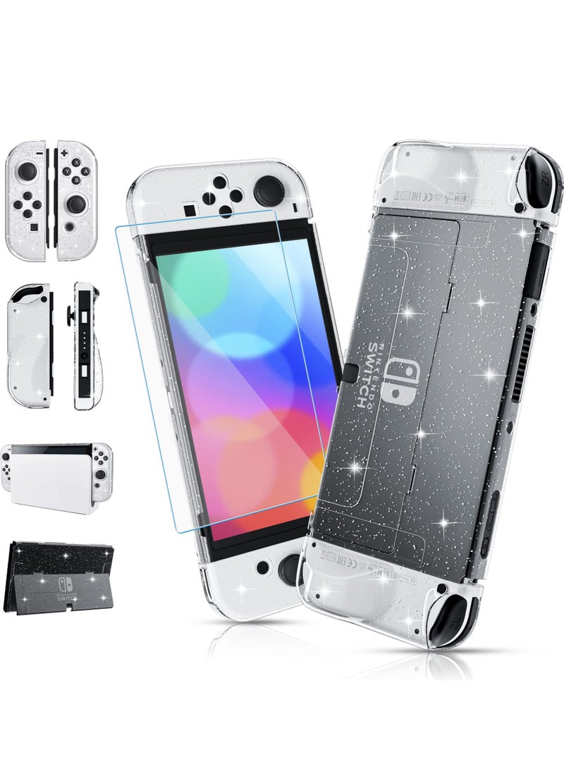 Glitter Protective Case Suitable for Nintendo Switch OLED Console PC Material Shock Resistant and Scratch Resistant with 1 Piece Screen Glass Film - Image 1