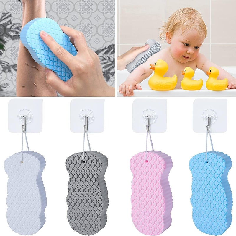 CHANEDE 4Pcs Bath Sponge, Ultra Soft Exfoliating Sponge Body Shower Reusable Exfoliate Dead Skin Remover, Super Soft Exfoliating Bath Sponge with 4 Sticky Hooks for Men, Women, Adult and Children - Image 1