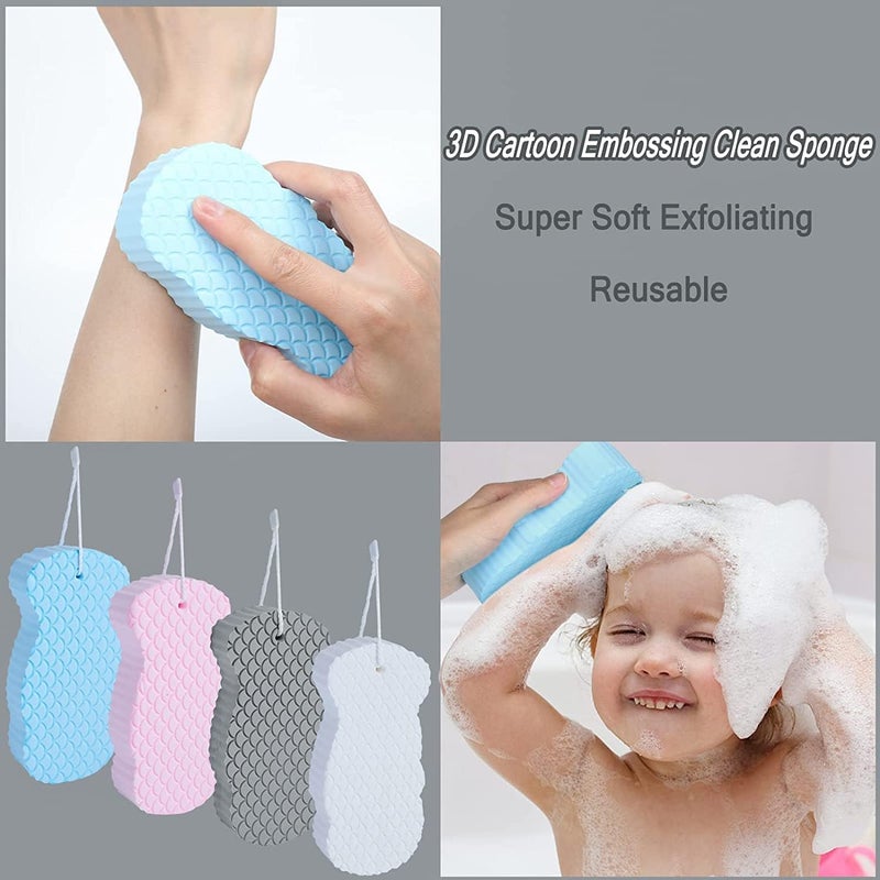 CHANEDE 4Pcs Bath Sponge, Ultra Soft Exfoliating Sponge Body Shower Reusable Exfoliate Dead Skin Remover, Super Soft Exfoliating Bath Sponge with 4 Sticky Hooks for Men, Women, Adult and Children - Image 5