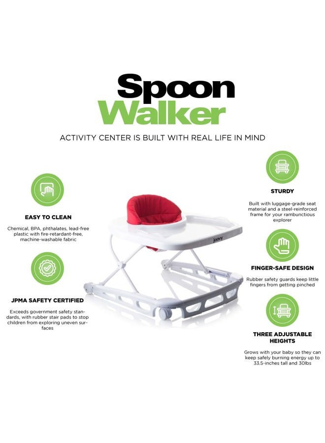 Joovy Spoon Baby Walker & Activity Center Featuring Three Adjustable Heights, Extra-Large Tray, and 30 lb Weight Capacity - JPMA Safety Certified, Red - Image 5