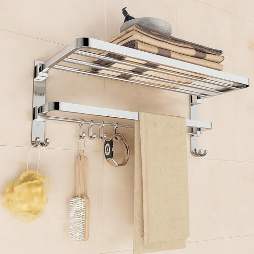 EVANEX Towel Holder in Bathroom - Towel Hanger for Wall, 304 Stainless Steel Foldable Towel Rack, Rustproof Wall Mounted Towel Rack in Bathroom, Heavy Duty Bathroom Accessories Set,24 Inch, Silver - Image 1