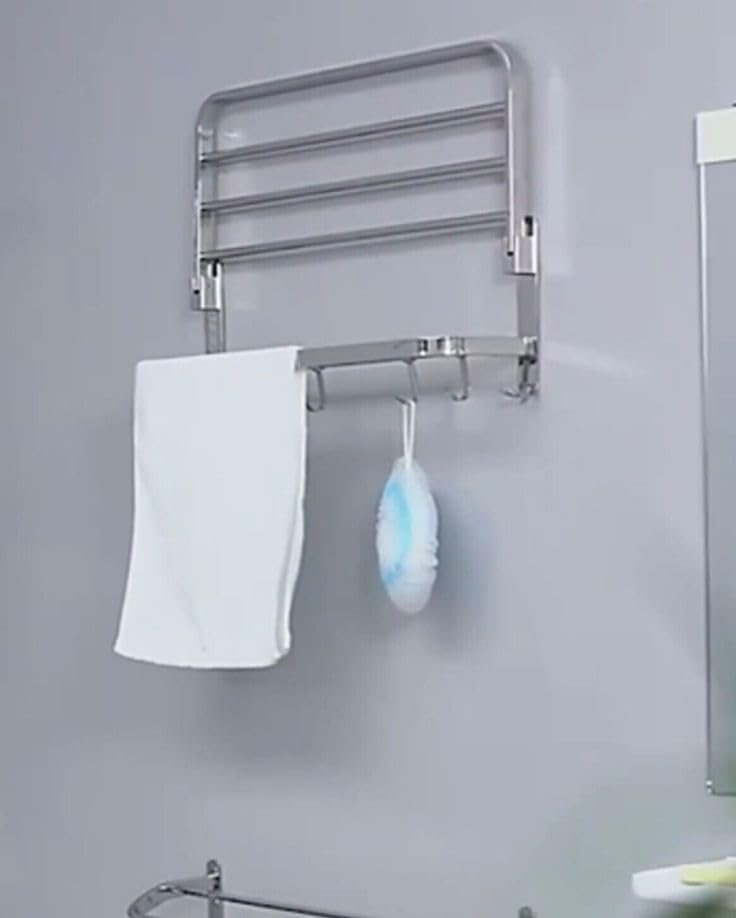 EVANEX Towel Holder in Bathroom - Towel Hanger for Wall, 304 Stainless Steel Foldable Towel Rack, Rustproof Wall Mounted Towel Rack in Bathroom, Heavy Duty Bathroom Accessories Set,24 Inch, Silver - Image 5