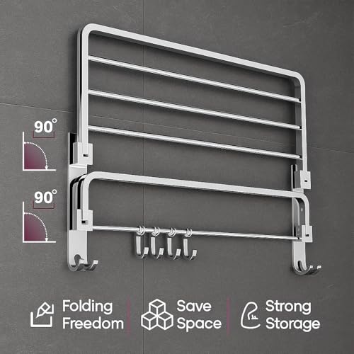 EVANEX Towel Holder in Bathroom - Towel Hanger for Wall, 304 Stainless Steel Foldable Towel Rack, Rustproof Wall Mounted Towel Rack in Bathroom, Heavy Duty Bathroom Accessories Set,24 Inch, Silver - Image 3