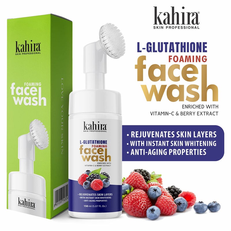Kahira L Glutathione Foming Face wash Enrich with VitaminC  Berry Extract Rejuvenates Skin Whitening AntiAging Properties NO SLS Parabens Sulfate 150ml - Image 2