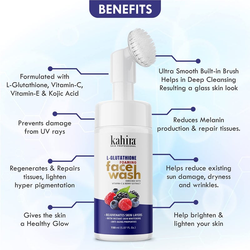 Kahira L Glutathione Foming Face wash Enrich with VitaminC  Berry Extract Rejuvenates Skin Whitening AntiAging Properties NO SLS Parabens Sulfate 150ml - Image 4