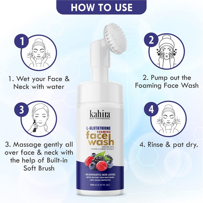 Kahira L Glutathione Foming Face wash Enrich with VitaminC  Berry Extract Rejuvenates Skin Whitening AntiAging Properties NO SLS Parabens Sulfate 150ml - Image 5