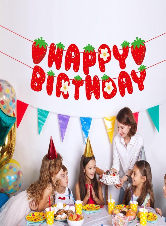 MEETINGU لافتة عيد ميلاد سعيد بالفراولة من MEETINGU، ديكور حفل عيد ميلاد بطابع الفراولة، ديكور حفل فتاة حلوة بالتوت - Image 3