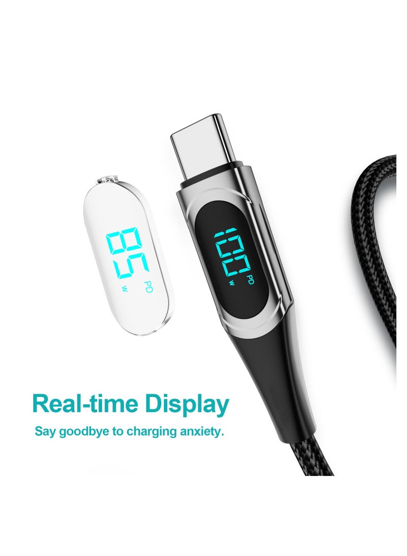 SOLARAE 100W USB C to USB C Cable with Display, 6.6ft, 5A PD QC 5.0 Fast Charging Type C Cable, Super Speed USB C Cable, Black - Image 2