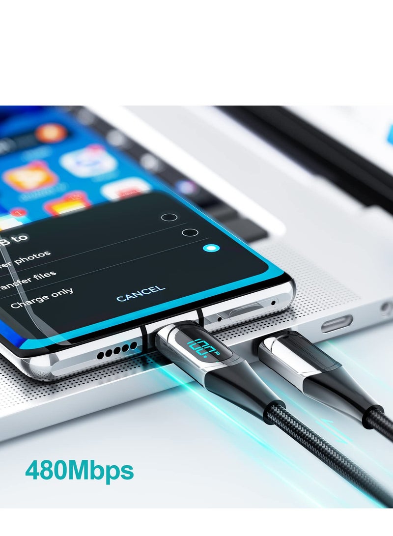 SOLARAE 100W USB C to USB C Cable with Display, 6.6ft, 5A PD QC 5.0 Fast Charging Type C Cable, Super Speed USB C Cable, Black - Image 3