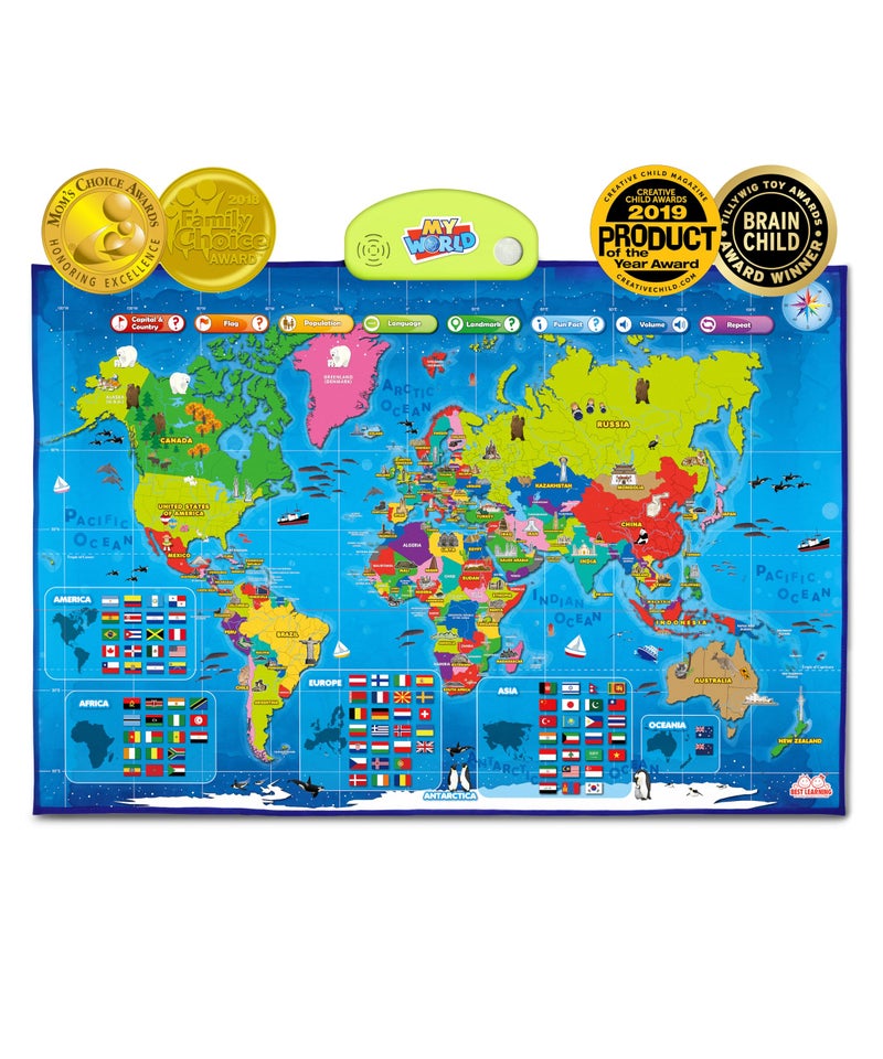 BEST LEARNING i-Poster My World â€“ Interactive Talking World Map for Kids Ages 5-12 to Learn Countries, Flags, and Fun Facts About Our Planet - Image 1