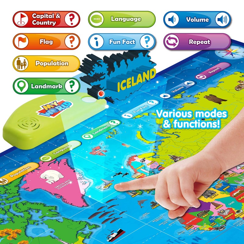 BEST LEARNING i-Poster My World â€“ Interactive Talking World Map for Kids Ages 5-12 to Learn Countries, Flags, and Fun Facts About Our Planet - Image 3