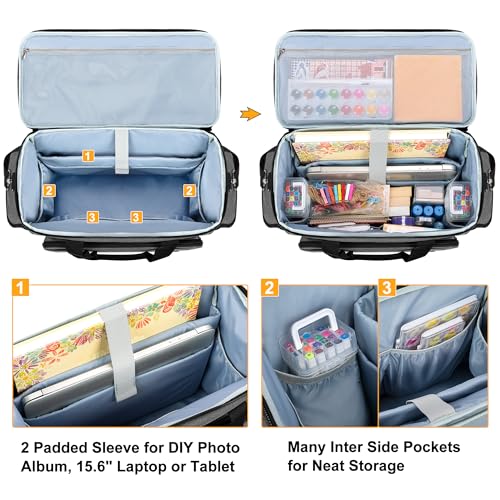 Trunab Large Scrapbook Bag with Padded Laptop Sleeve, Craft Bag Organizer Tote with Multiple Pockets for Scrapbooking Supplies and Art Tools, Grey - Image 2