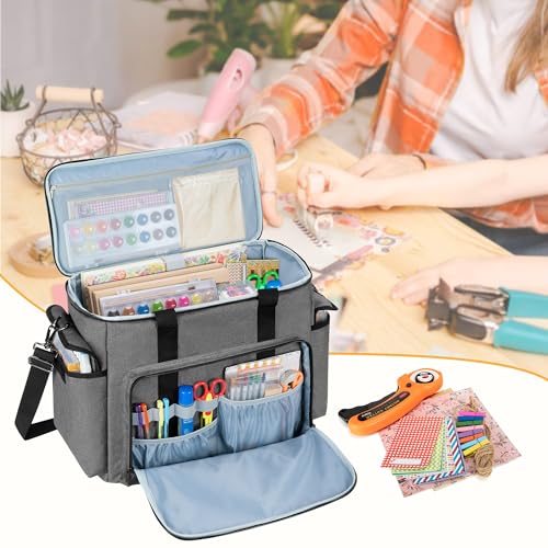 Trunab Large Scrapbook Bag with Padded Laptop Sleeve, Craft Bag Organizer Tote with Multiple Pockets for Scrapbooking Supplies and Art Tools, Grey - Image 4