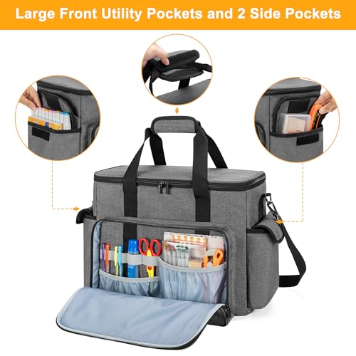 Trunab Large Scrapbook Bag with Padded Laptop Sleeve, Craft Bag Organizer Tote with Multiple Pockets for Scrapbooking Supplies and Art Tools, Grey - Image 3