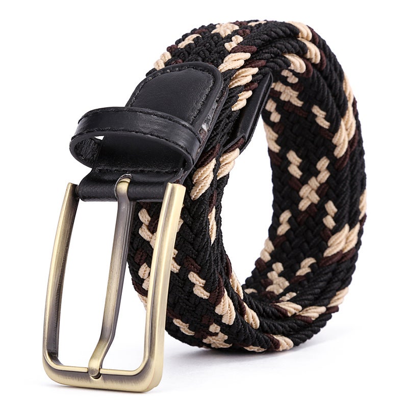 Unisex Elastic Woven Belt 39 Colors Alloy Buckle A- 173 bordeaux medium blue white - Image 2