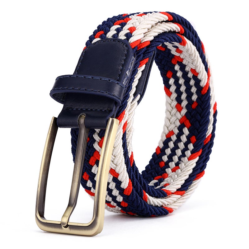 Unisex Elastic Woven Belt 39 Colors Alloy Buckle A- 173 bordeaux medium blue white - Image 4