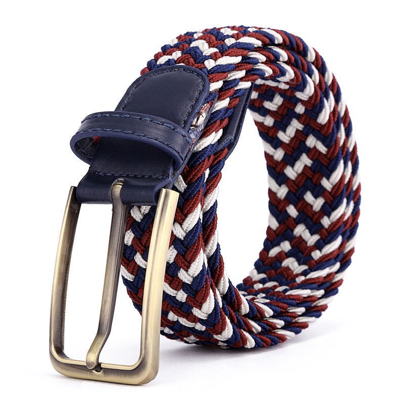 Unisex Elastic Woven Belt 39 Colors Alloy Buckle A- 173 bordeaux medium blue white - Image 1