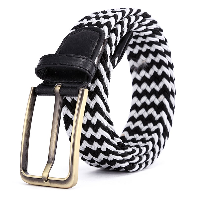 Unisex Elastic Woven Belt 39 Colors Alloy Buckle A- 173 bordeaux medium blue white - Image 5