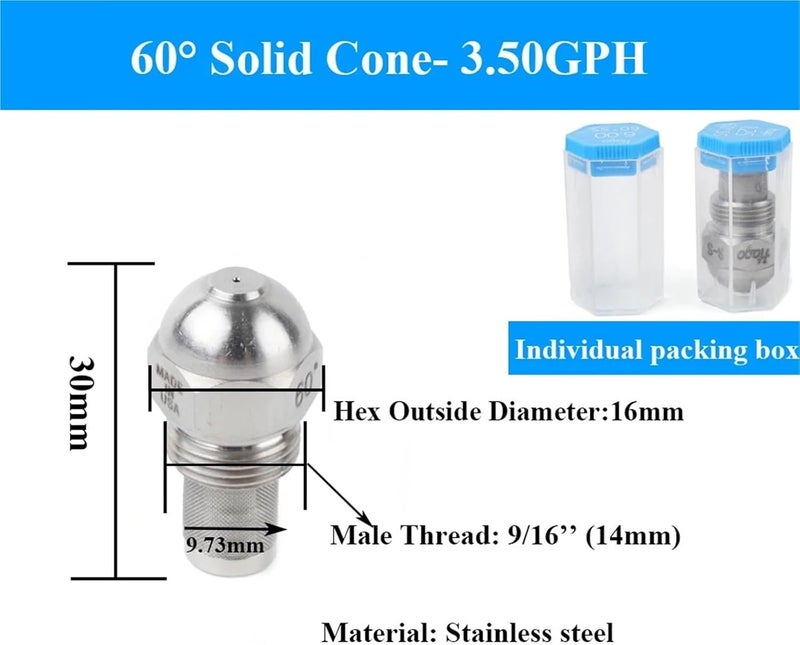 60 Degree Stainless Steel Oil Burner Spray Nozzle Atomizing Spray Nozzle Burner Diesel Heavy Oil Waste Oil Burner Nozzle - Image 3