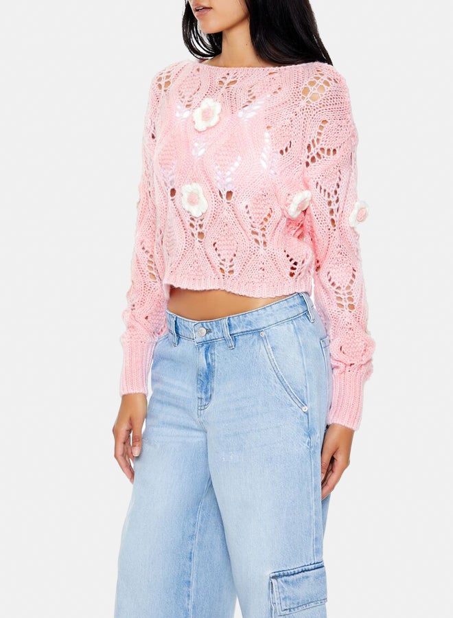 FOREVER 21 Flower Open-Knit Sweater - Image 3