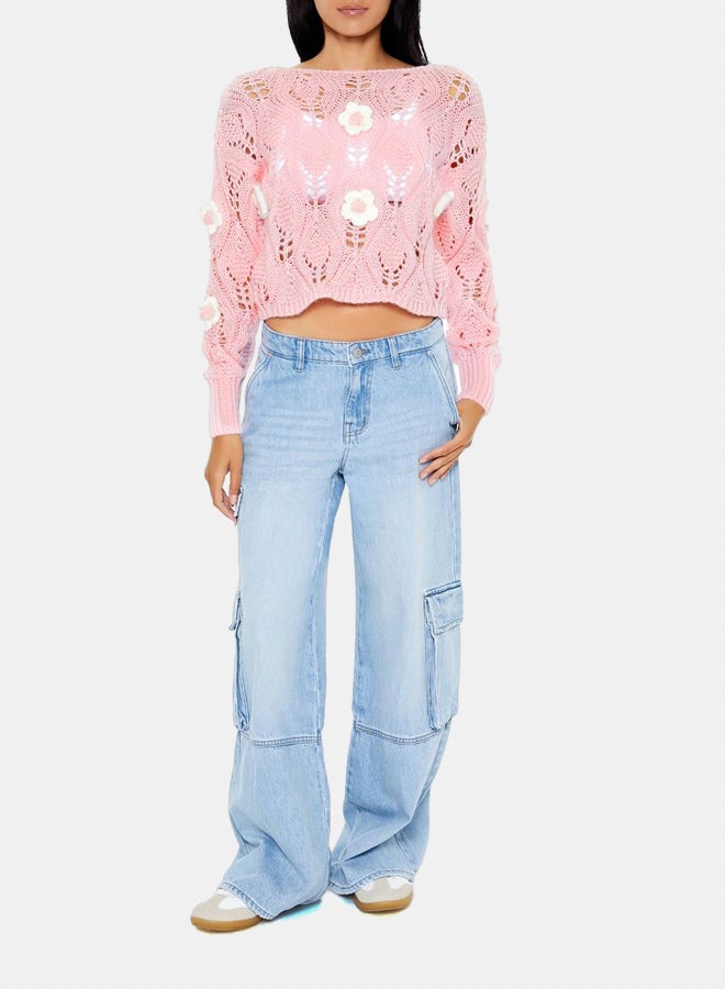 FOREVER 21 Flower Open-Knit Sweater - Image 2