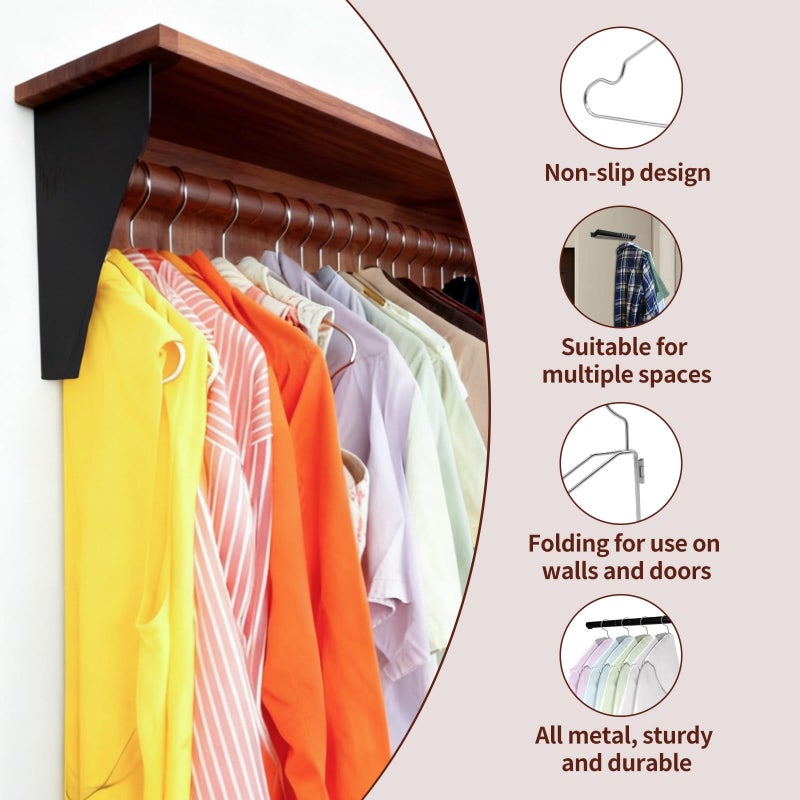 NAKBINX 4 Pack Space Saving Hangers for Clothes, Foldable Metal Hangers with Rod, Collapsible Clothes Space Savers Organizer for Wall or Closet, Closet Organizers and Storage, Dorm Room Essentials - Image 2