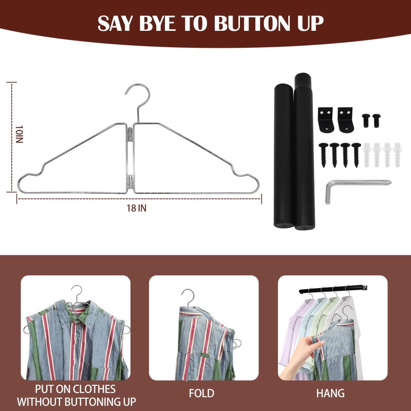 NAKBINX 4 Pack Space Saving Hangers for Clothes, Foldable Metal Hangers with Rod, Collapsible Clothes Space Savers Organizer for Wall or Closet, Closet Organizers and Storage, Dorm Room Essentials - Image 3
