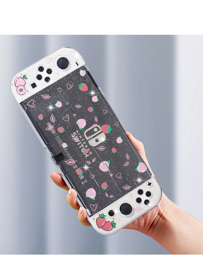 Protective Case for Nintendo Switch OLED, Cute Peach Crystal Hard Shell TPU cover with shock-absorption Anti-Scratch Anti-Slip Skin Grip Cover (Peach) - Image 1