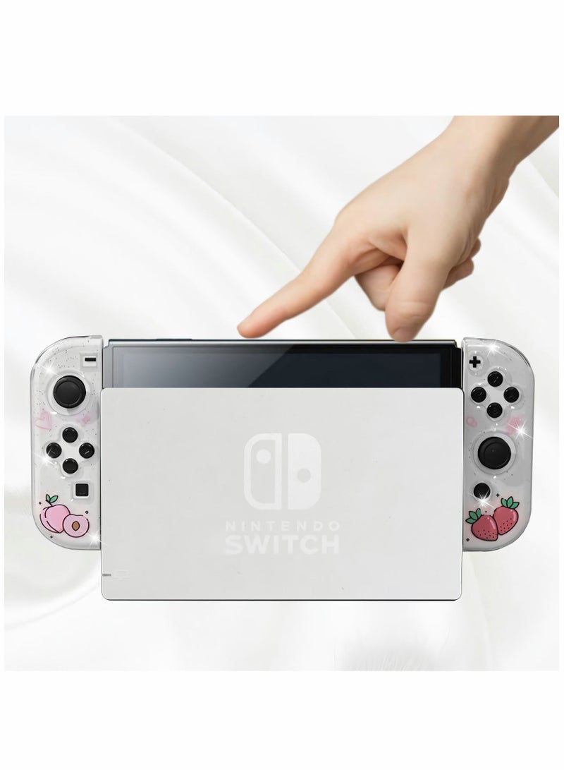 Protective Case for Nintendo Switch OLED, Cute Peach Crystal Hard Shell TPU cover with shock-absorption Anti-Scratch Anti-Slip Skin Grip Cover (Peach) - Image 5