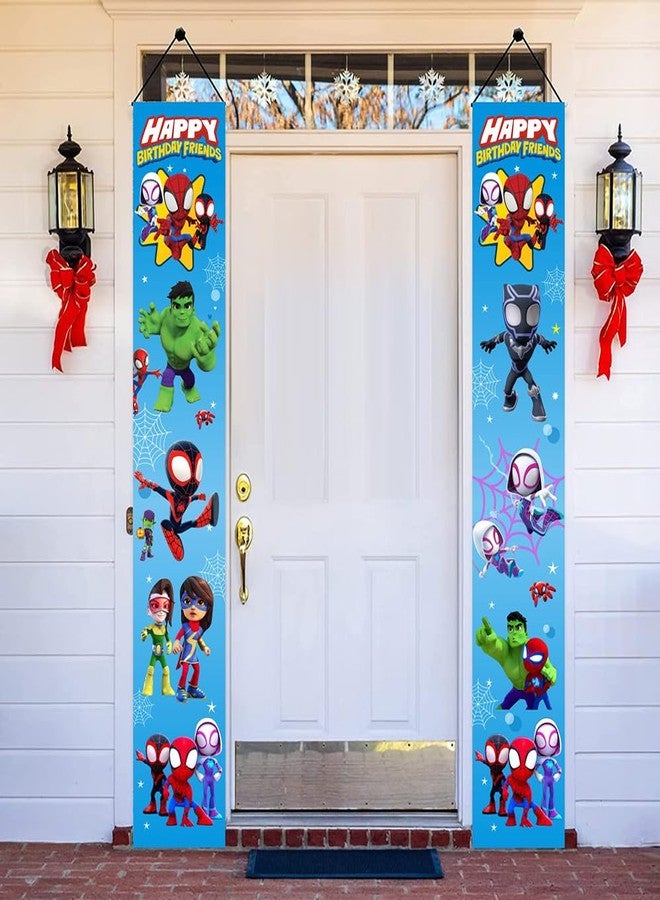 BNFUO 2Pcs Spider and His Friends Birthday party Porch Sign Door Hanging Banner Birthday Party Supplies for Wall Decorations - Image 2