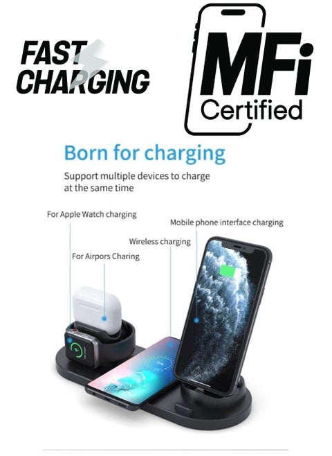 Wireless Charger, 6 in 1 Wireless Fast Charging Station for Apple Watch/AirPods Pro/iPhone 13/12/11/11pro/11pro Max/X/XS/XR Samsung S20/S10