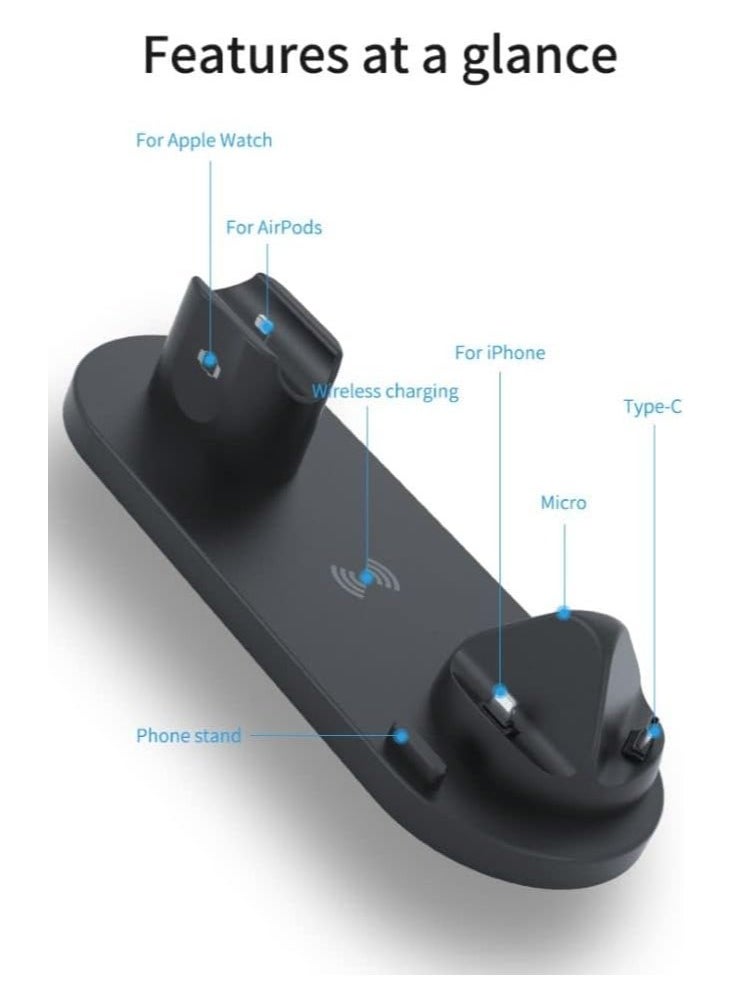 Beauenty - Wireless Charger, 6 in 1 Wireless Fast Charging Station for Apple Watch/AirPods Pro/iPhone 13/12/11/11pro/11pro Max/X/XS/XR Samsung S20/S10 - Image 1