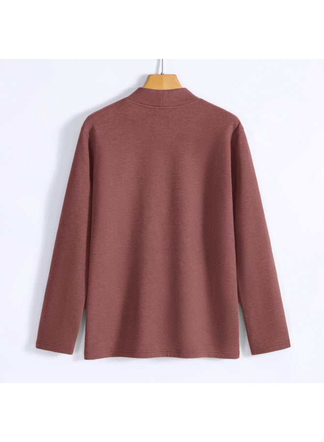 Double-sided Fleece】men's Autumn/winter Base Layer Shirt, Half-turtle Neck Pullover Long-sleeve T-shirt With National Trend Chest Logo, Warm Thermal Underwear - Image 3