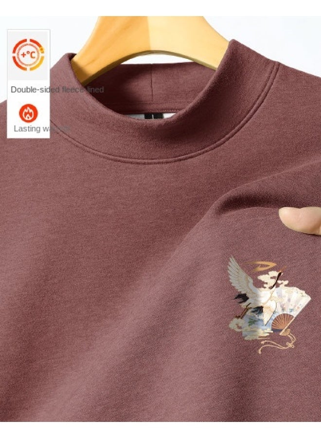 Double-sided Fleece】men's Autumn/winter Base Layer Shirt, Half-turtle Neck Pullover Long-sleeve T-shirt With National Trend Chest Logo, Warm Thermal Underwear - Image 1