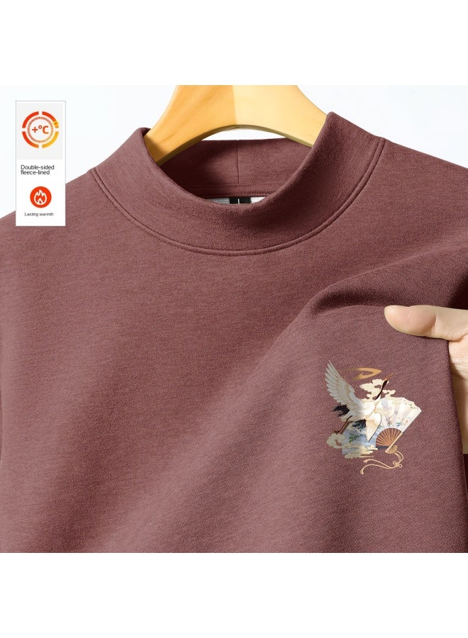 Double-sided Fleece】men's Autumn/winter Base Layer Shirt, Half-turtle Neck Pullover Long-sleeve T-shirt With National Trend Chest Logo, Warm Thermal Underwear - Image 2