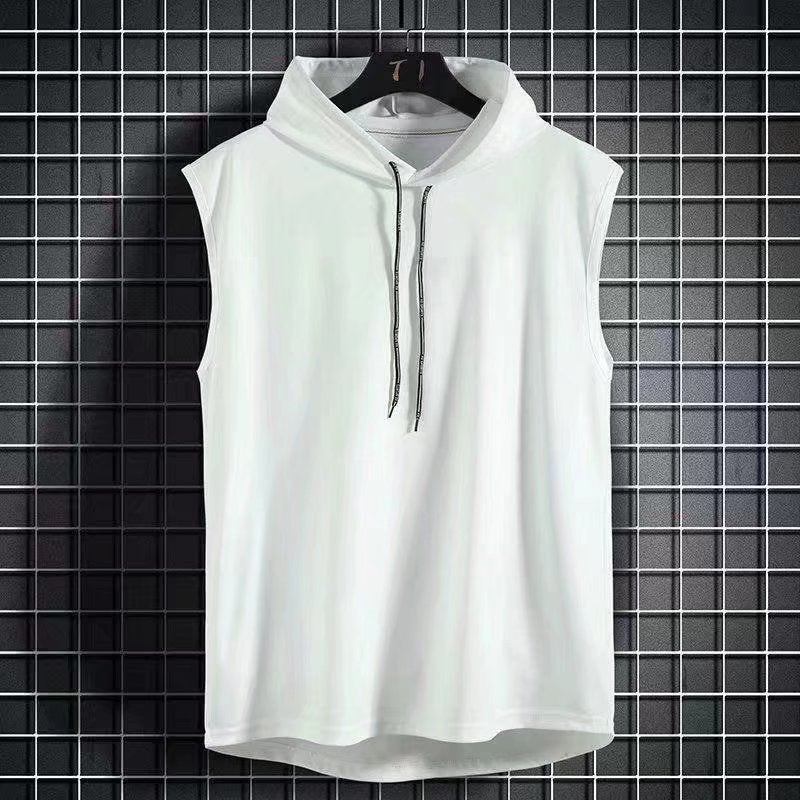 Summer Sleeveless Hooded Vest Mens Street Style Solid Hoodie Tank Top Light blue  - Image 2
