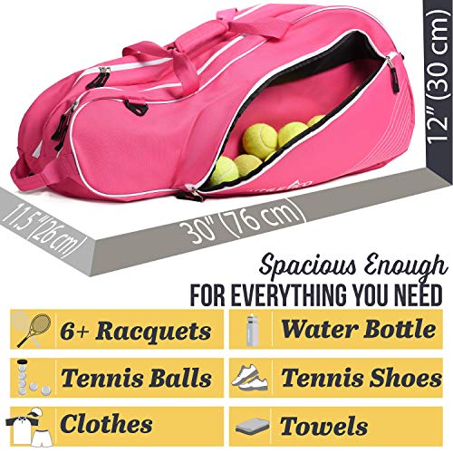 Athletico 6 Racquet Tennis Bag | Padded to Protect Rackets & Lightweight | Professional or Beginner Tennis Players | Unisex Design for Men, Women, Youth and Adults (Pink) - Image 4