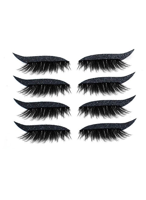 4Pairs Reusable Soft Eyelash Patch Glitter Eyeliner Patch Waterproof and Durable Eye Makeup Patch For Fancy Ball/Carnival/Role Play/Birthday Party/Photography and Other Occasions(Black）
