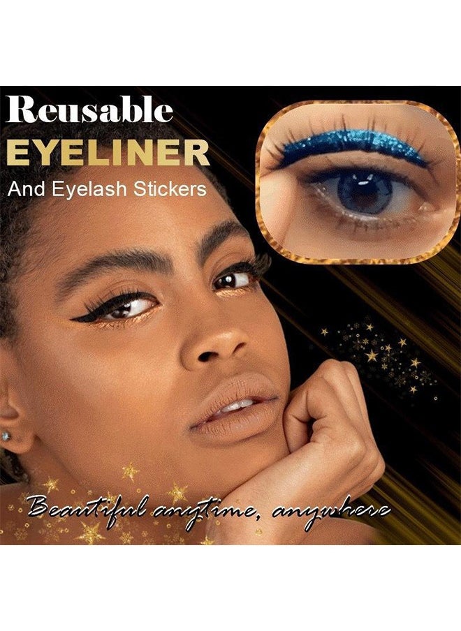 4Pairs Reusable Soft Eyelash Patch Glitter Eyeliner Patch Waterproof and Durable Eye Makeup Patch For Fancy Ball/Carnival/Role Play/Birthday Party/Photography and Other Occasions(Black）