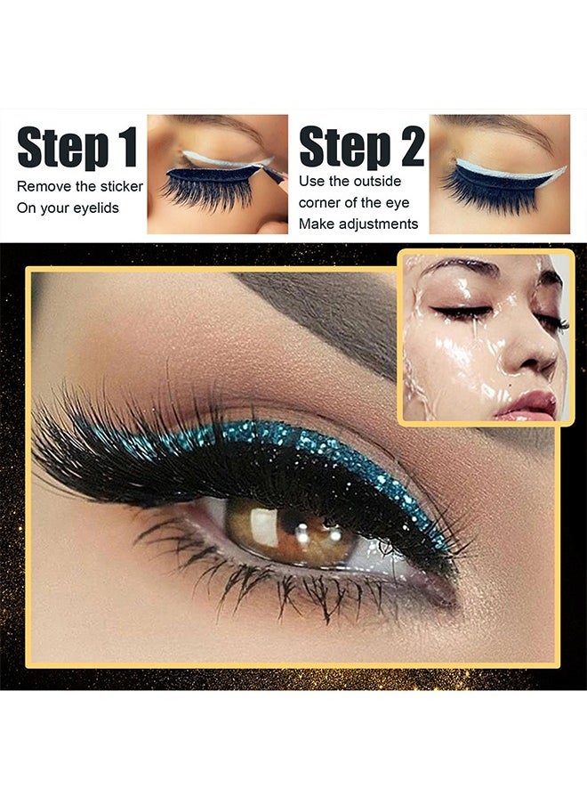 4Pairs Reusable Soft Eyelash Patch Glitter Eyeliner Patch Waterproof and Durable Eye Makeup Patch For Fancy Ball/Carnival/Role Play/Birthday Party/Photography and Other Occasions(Black）
