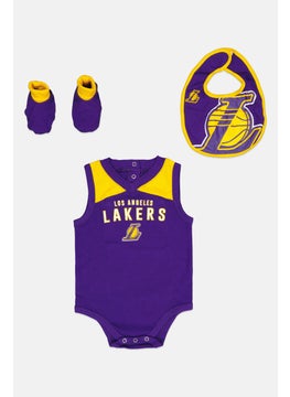 NBA Toddlers Boy 3 Pieces Graphic Print Bodysuit With Bib And Bootie Set, Purple  - Image 1