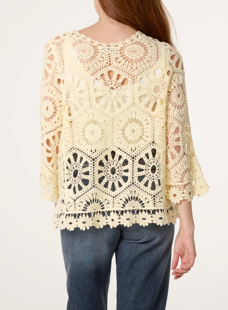 بلو فانيلا Long-Sleeved Crochet Cardigan