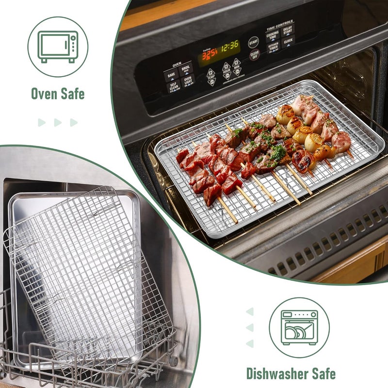 Homikit Half Baking Sheet with Wire Rack (1 Pan+1 Rack), 18" x 13" Stainless Steel Cookie Sheet Pan with Grid Cooling Rack Set for Baking, Large Bacon Tray for Oven Cooking Roasting, Dishwasher Safe - Image 5