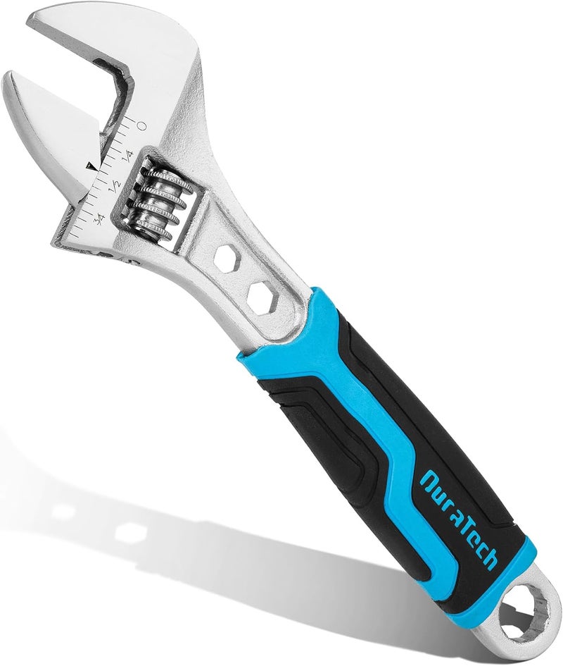 DURATECH 6 Inch Adjustable Wrench, 3-in-1 Spanner with Box End/Hex Function, CR-V Steel, Metric & SAE Scales, Chrome-plated, Bi-material soft Grip - Image 1