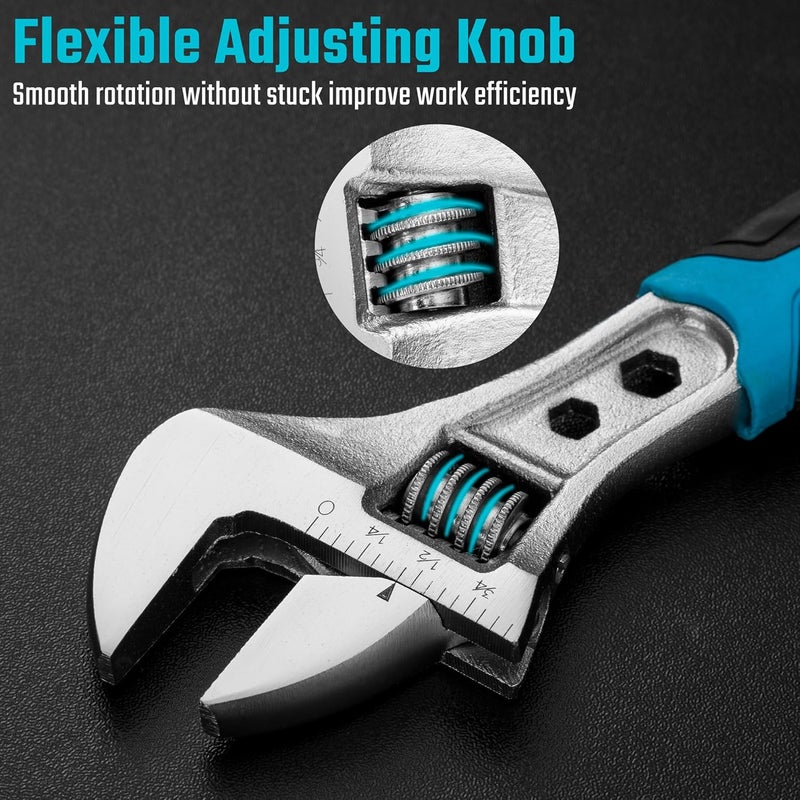 DURATECH 6 Inch Adjustable Wrench, 3-in-1 Spanner with Box End/Hex Function, CR-V Steel, Metric & SAE Scales, Chrome-plated, Bi-material soft Grip - Image 4