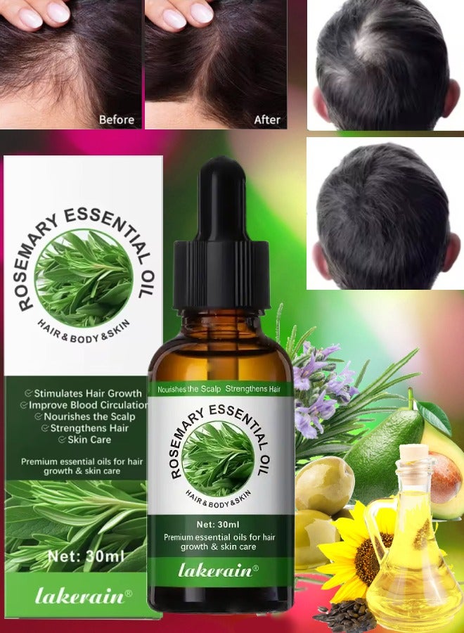 lakerain Rosemary Essential Oil Rosemary Oil for Hair Growth Serum 100% Pure Natural and Organic Rosemary Oil for Dry Damaged Hair Growth Scalp Oil Hair Loss Treatment Serum Oil 30ml  - Image 1